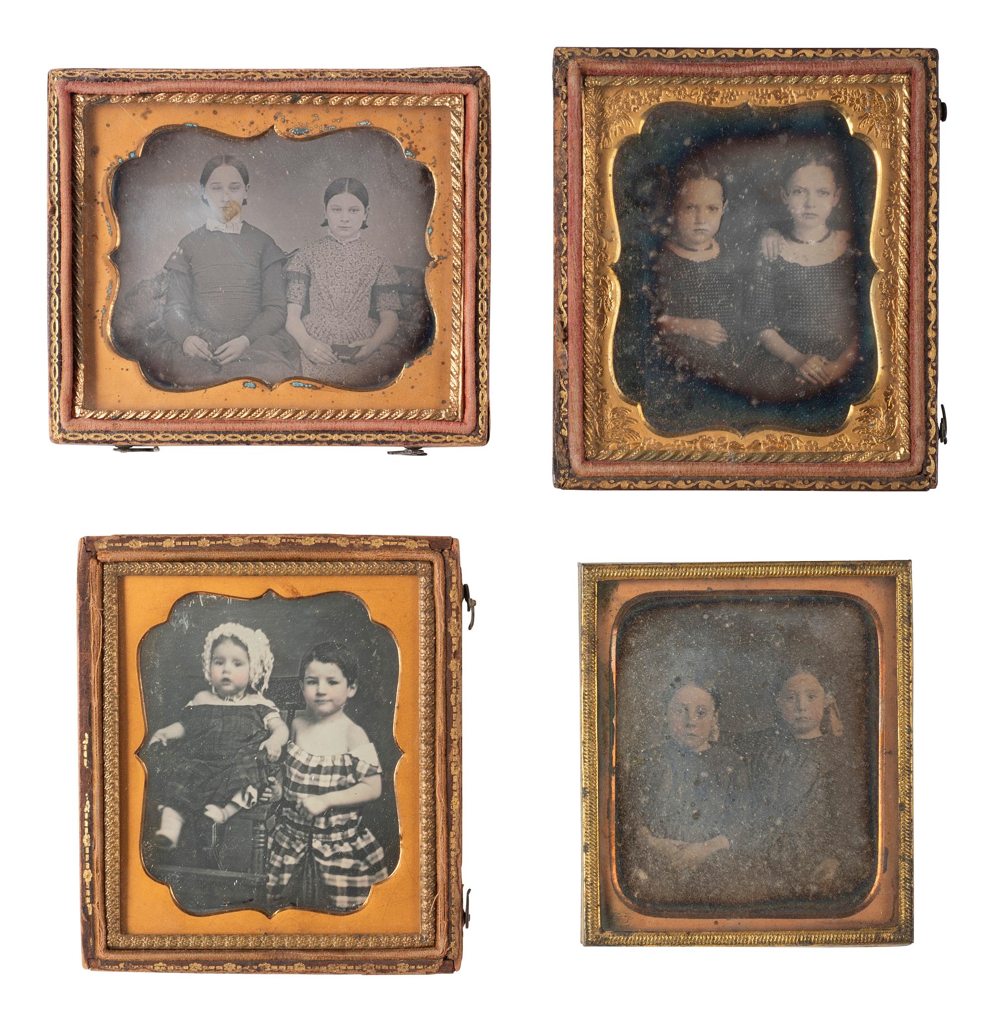 [EARLY PHOTOGRAPHY]. 32 sixth plate and quarter plate daguerreotypes of siblings, mostly sisters.