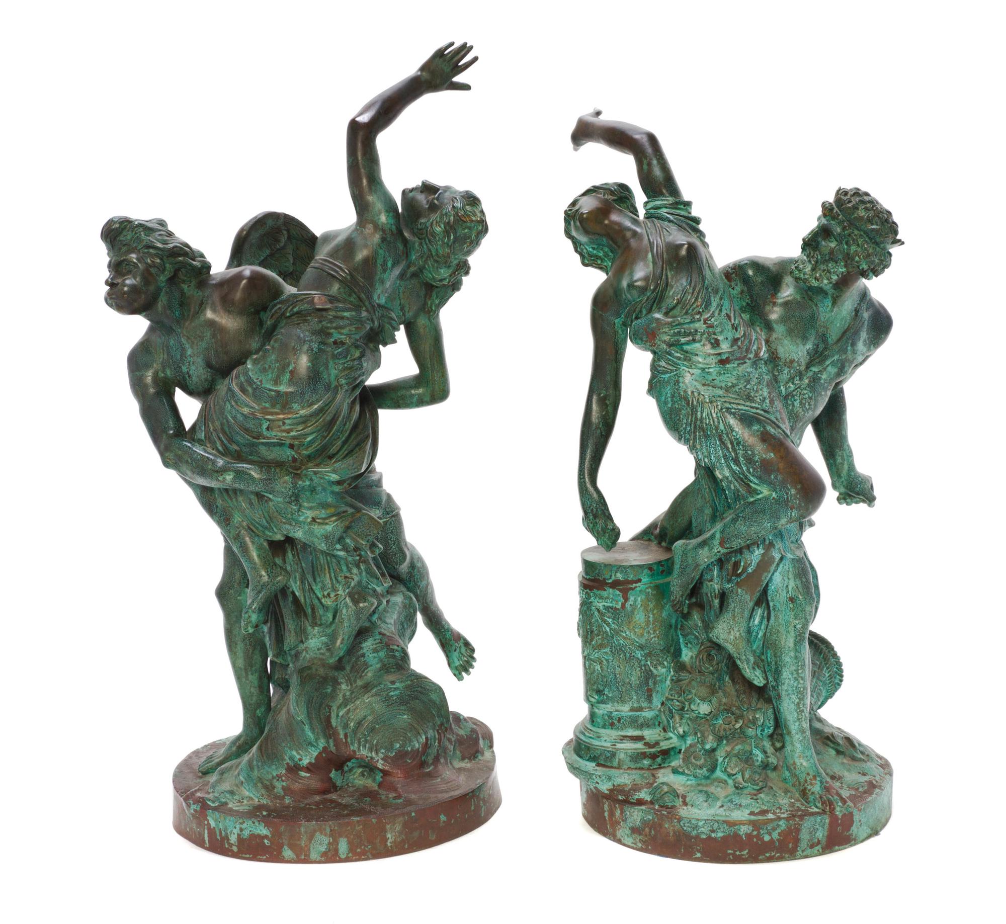 A Pair of Grand Tour Verdigris Bronze Figural Groups, LATE 19TH CENTURY, Height of taller 21 1/2 inches. — LATE 19TH CENTURY,