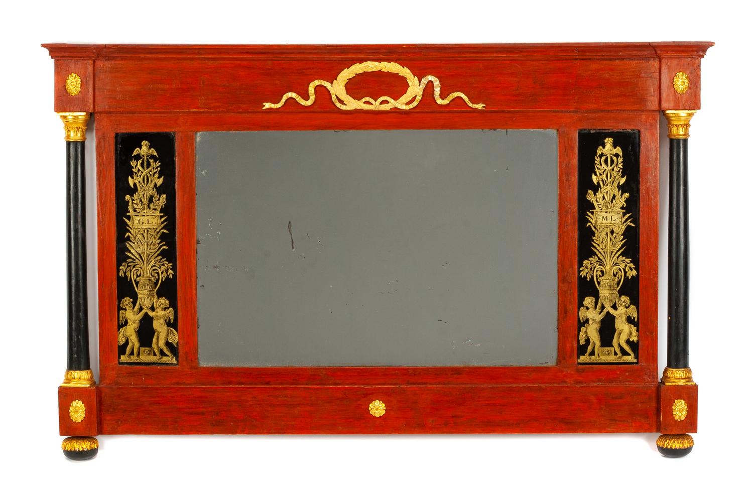 A Parcel Gilt and Ebonized Mirror Height 34 1/2 x width 55 1/2 inches. — 19TH CENTURY