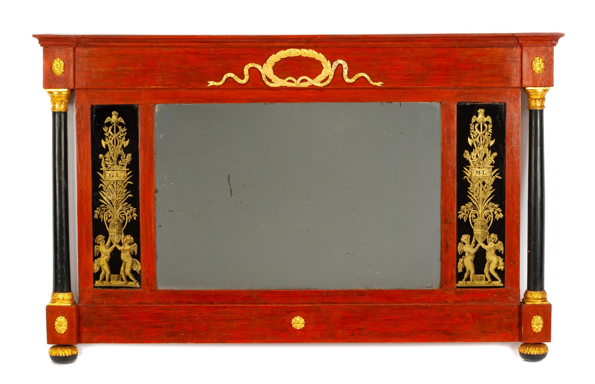 A Parcel Gilt and Ebonized Mirror Height 34 1/2 x width 55 1/2 inches. — 19TH CENTURY