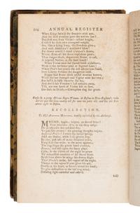 [African American]. -- [Wheatley, Phillis (1753-1784)]. "Recollection. To Miss A__ M__, Humbly Inscribed by the Authoress." In: The Annual Register... for the Year 1772 . London: for J. Dodsley, 1773.