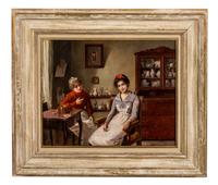 Alois Heinrich Priechenfried, (German, 1867-1953), The Love Letter (Interior with Two Women)