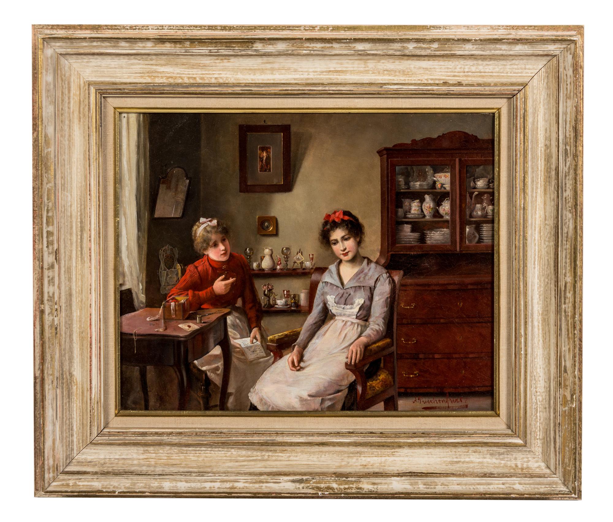 Alois Heinrich Priechenfried, (German, 1867-1953), The Love Letter (Interior with Two Women)