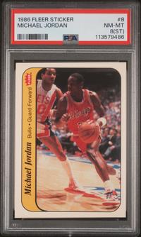 A 1986 Fleer Michael Jordan Rookie Sticker No. 8 (PSA 8 NM ST) and 1991 Upper Deck Baseball Card No. SP1
