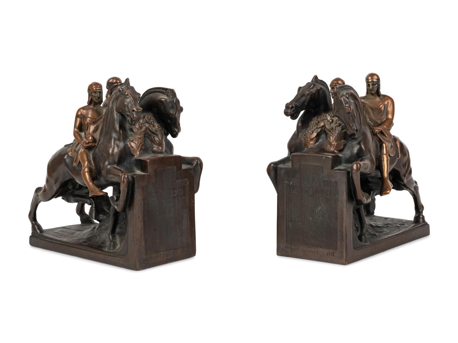 A Pair of Bronze Figural Bookends