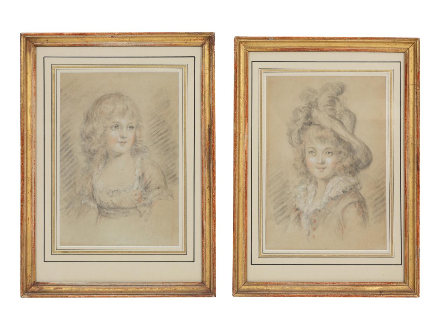 A Pair of French Pastel Portraits of a Young Girl and Young Boy