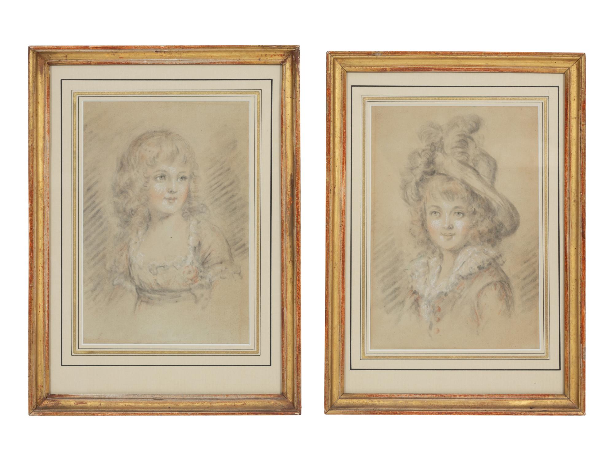 A Pair of French Pastel Portraits of a Young Girl and Young Boy