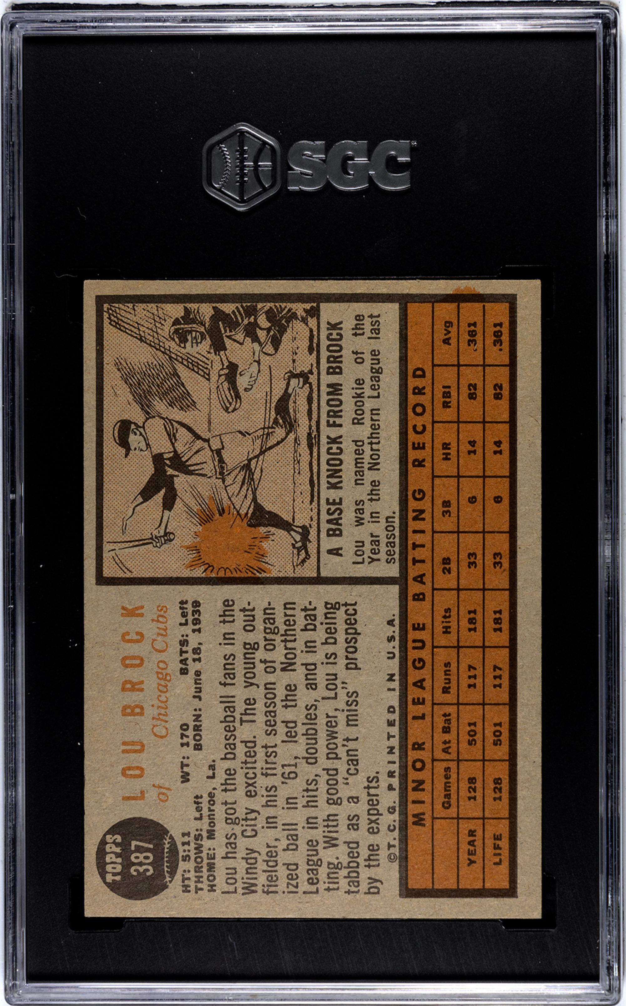 A 1962 Topps Lou Brock Rookie Baseball Card No. 387 (SGC 6.5 EX-NM+)