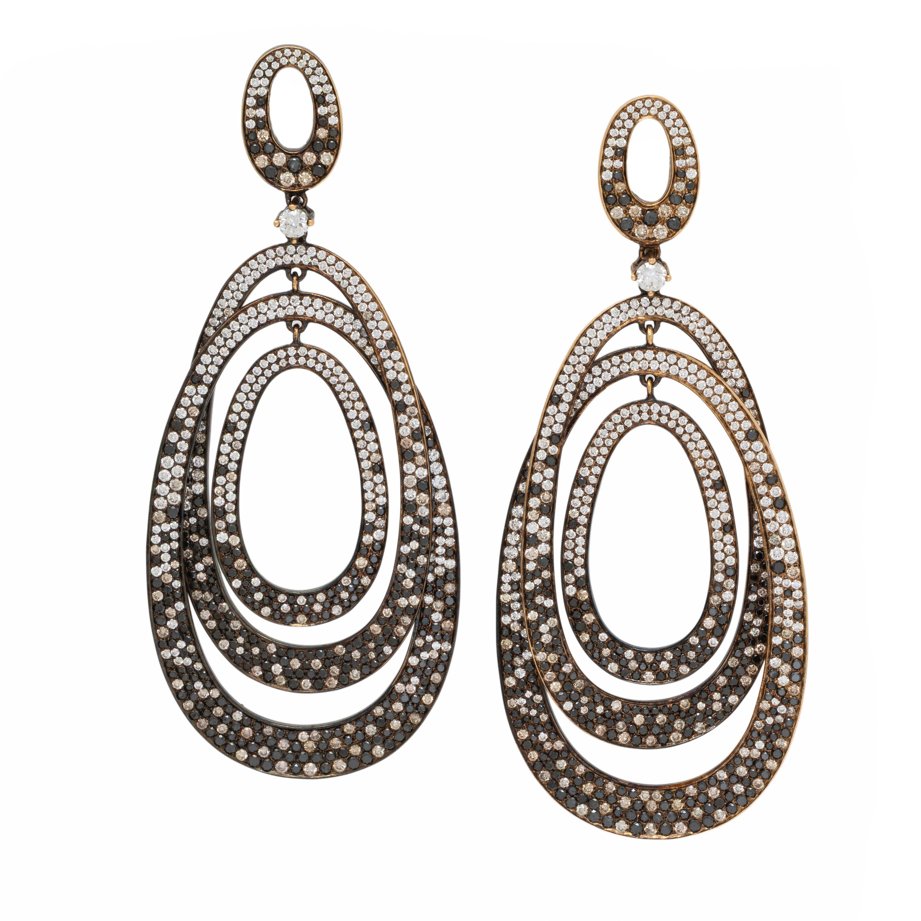 Diamond, Colored Diamond, and Blackened Gold Earrings