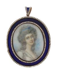 A Continental Enamel and Seed Pearl Decorated Portrait Miniature