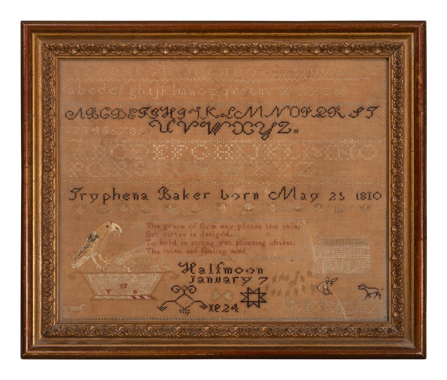 A Needlework Embroidered Sampler, Wrought by Tryphena Baker
