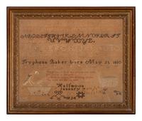A Needlework Embroidered Sampler, Wrought by Tryphena Baker