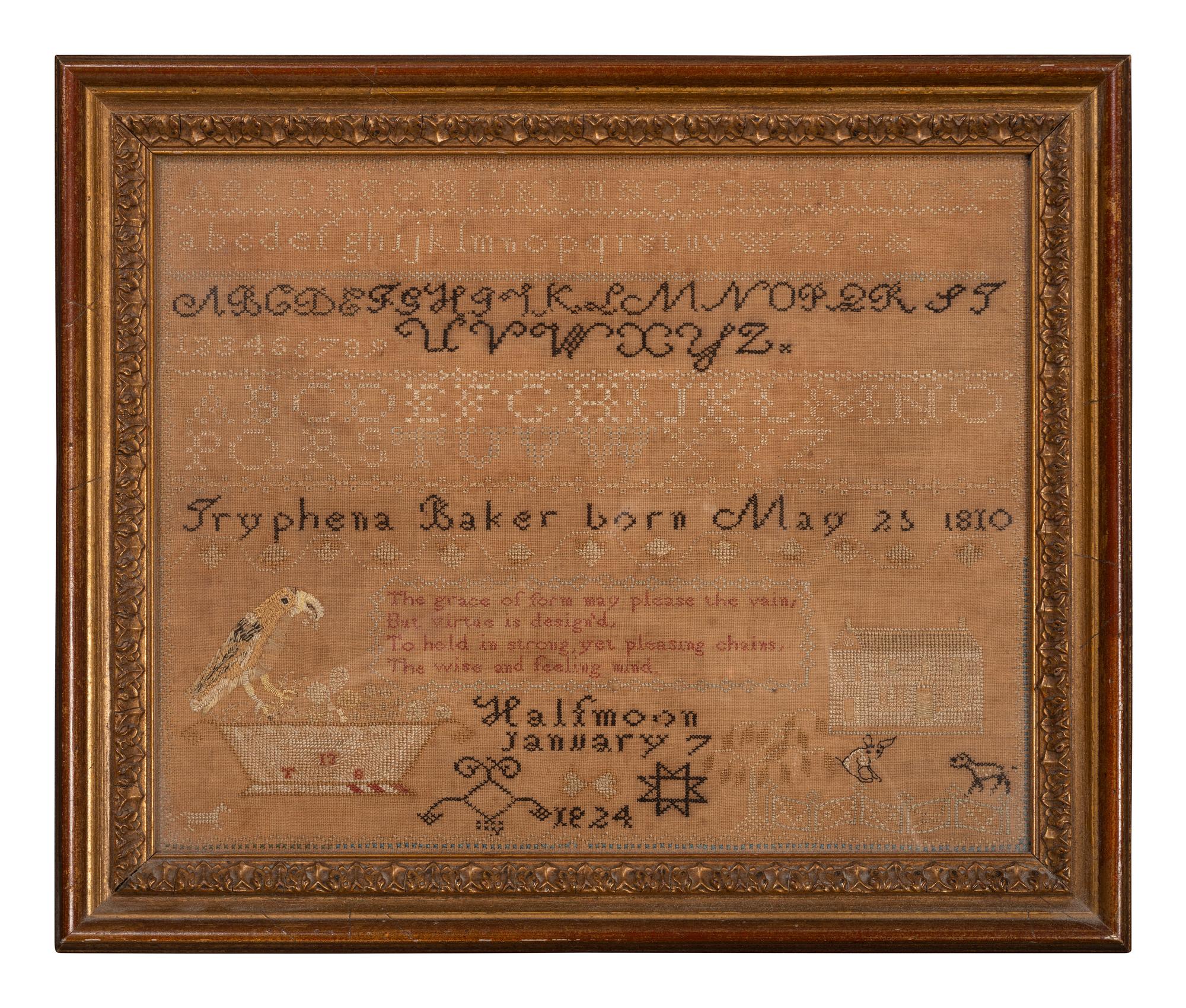 A Needlework Embroidered Sampler, Wrought by Tryphena Baker