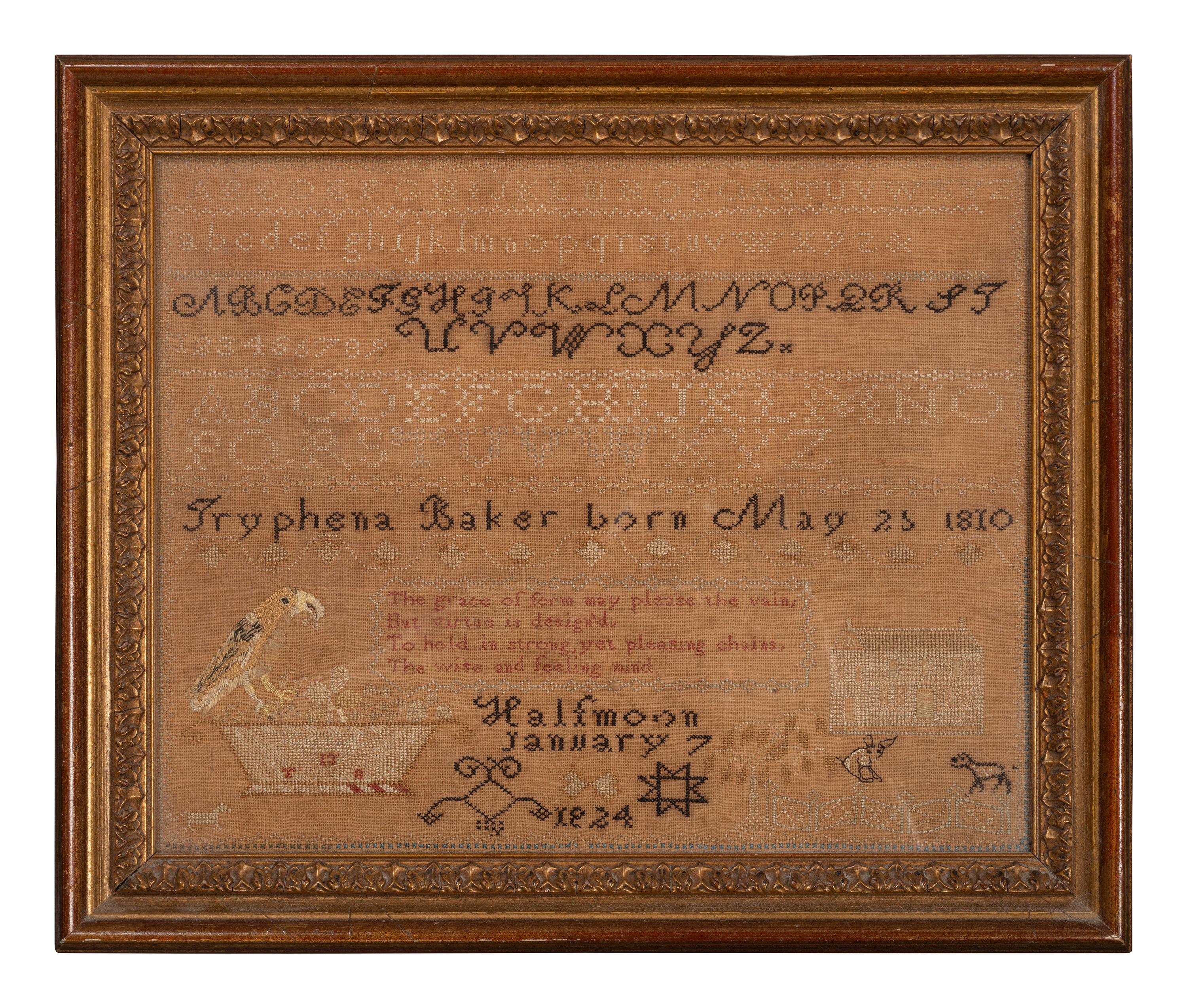 A Needlework Embroidered Sampler, Wrought by Tryphena Baker