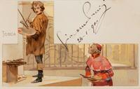PUCCINI, Giacomo (1858-1924). Promotional color-printed postcard for Tosca , signed (“Giacomo Puccini”) addressed to Lina Marciourri, 24 January 1890.