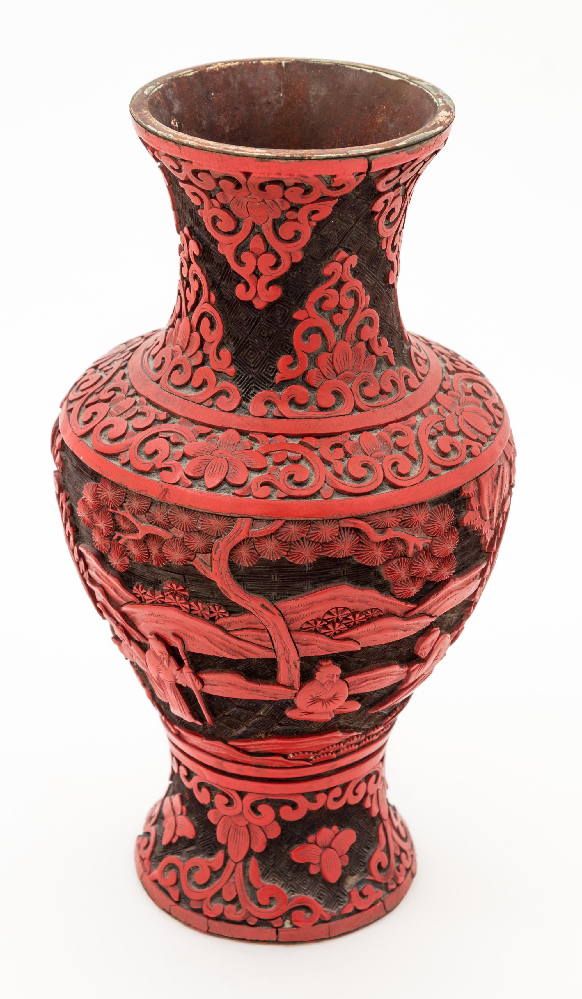 A Cinnabar Lacquer Vase Height 8 3/4 inches.