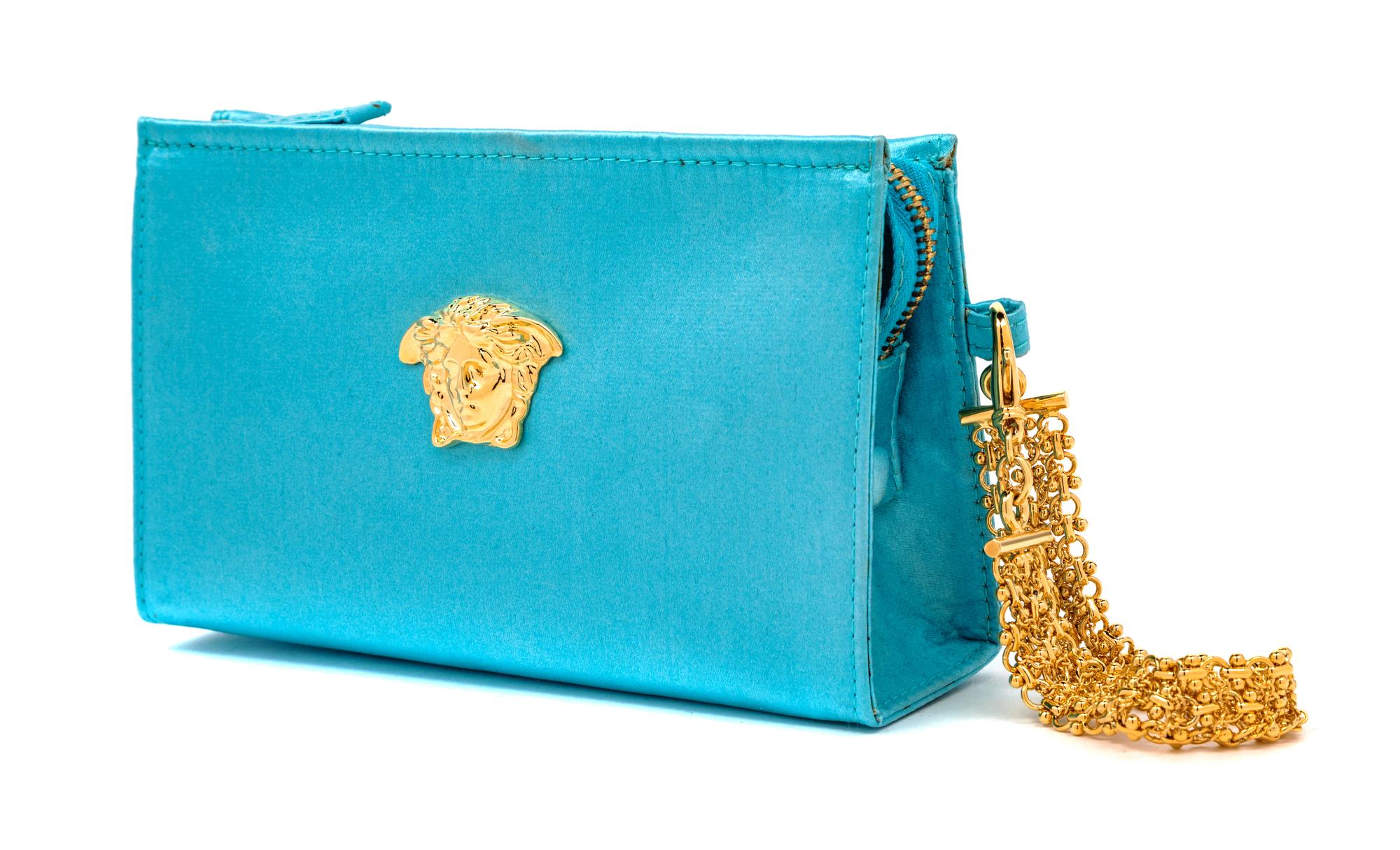 Gianni Versace Couture Blue Satin Goldtone Medusa Handbag, 1990s