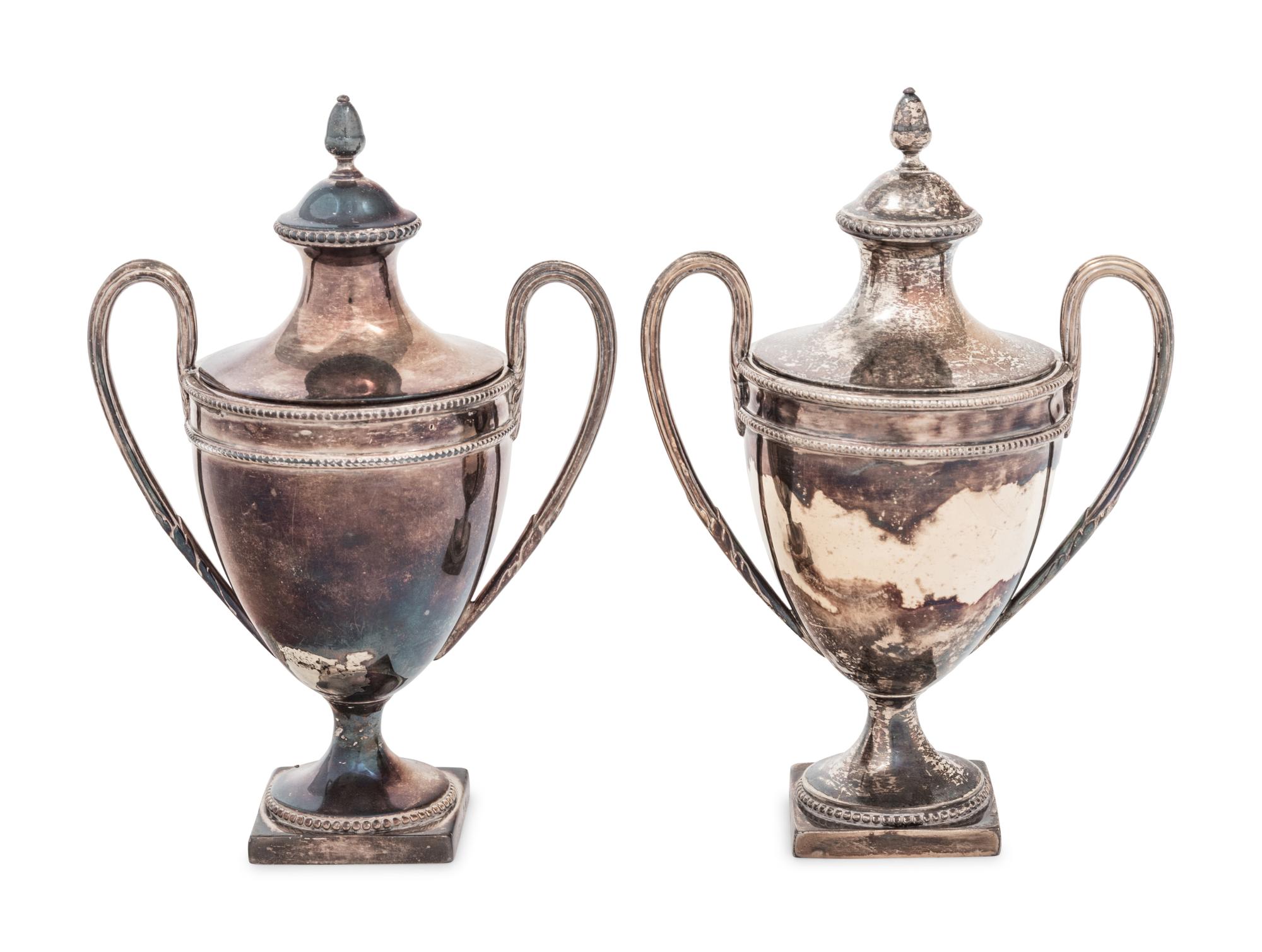 A Pair of George III Silver Small Urns