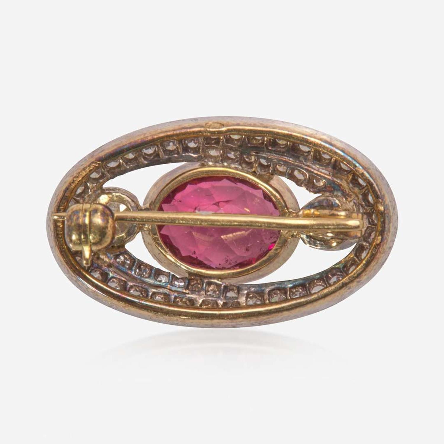 A Gold, Silver, Tourmaline, and Diamond Brooch