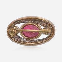 A Gold, Silver, Tourmaline, and Diamond Brooch