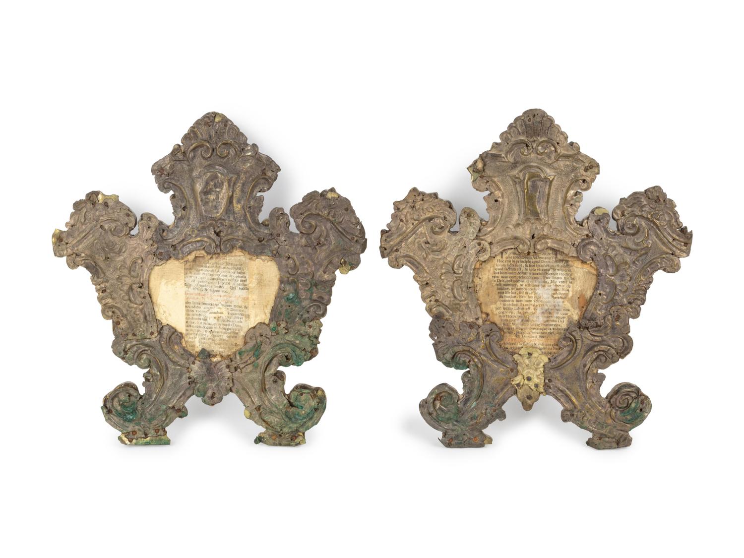 A Pair of Continental Baroque Pressed Brass Mirror Frames