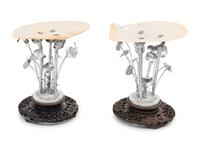A Pair of Chinese Export Silver and Mother-of-Pearl Table Ornaments