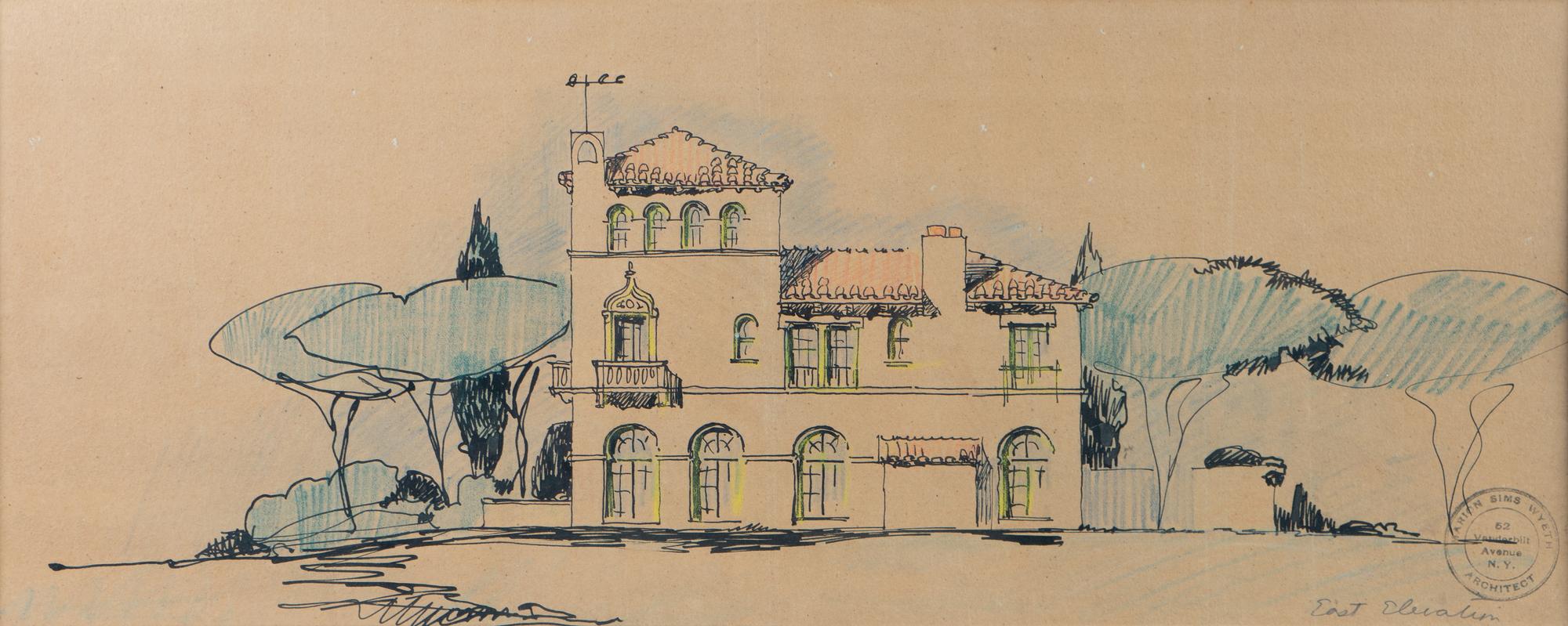 A Set of Three Architectural Sketches by Marion Sims Wyeth Studio of a Palm Beach Home
