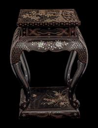 A Japanese Mother-of-Pearl Inlaid Black Lacquer Stand