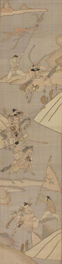 A Pair of Chinese Silk Embroidered Panels Height 41 1/2 x width 12 inches. — 19TH CENTURY