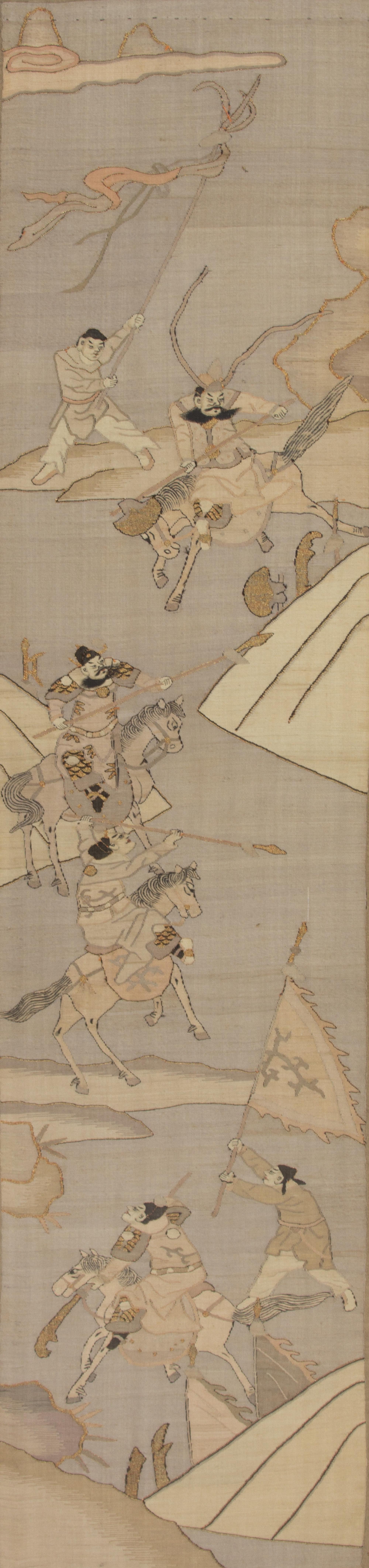 A Pair of Chinese Silk Embroidered Panels Height 41 1/2 x width 12 inches. — 19TH CENTURY