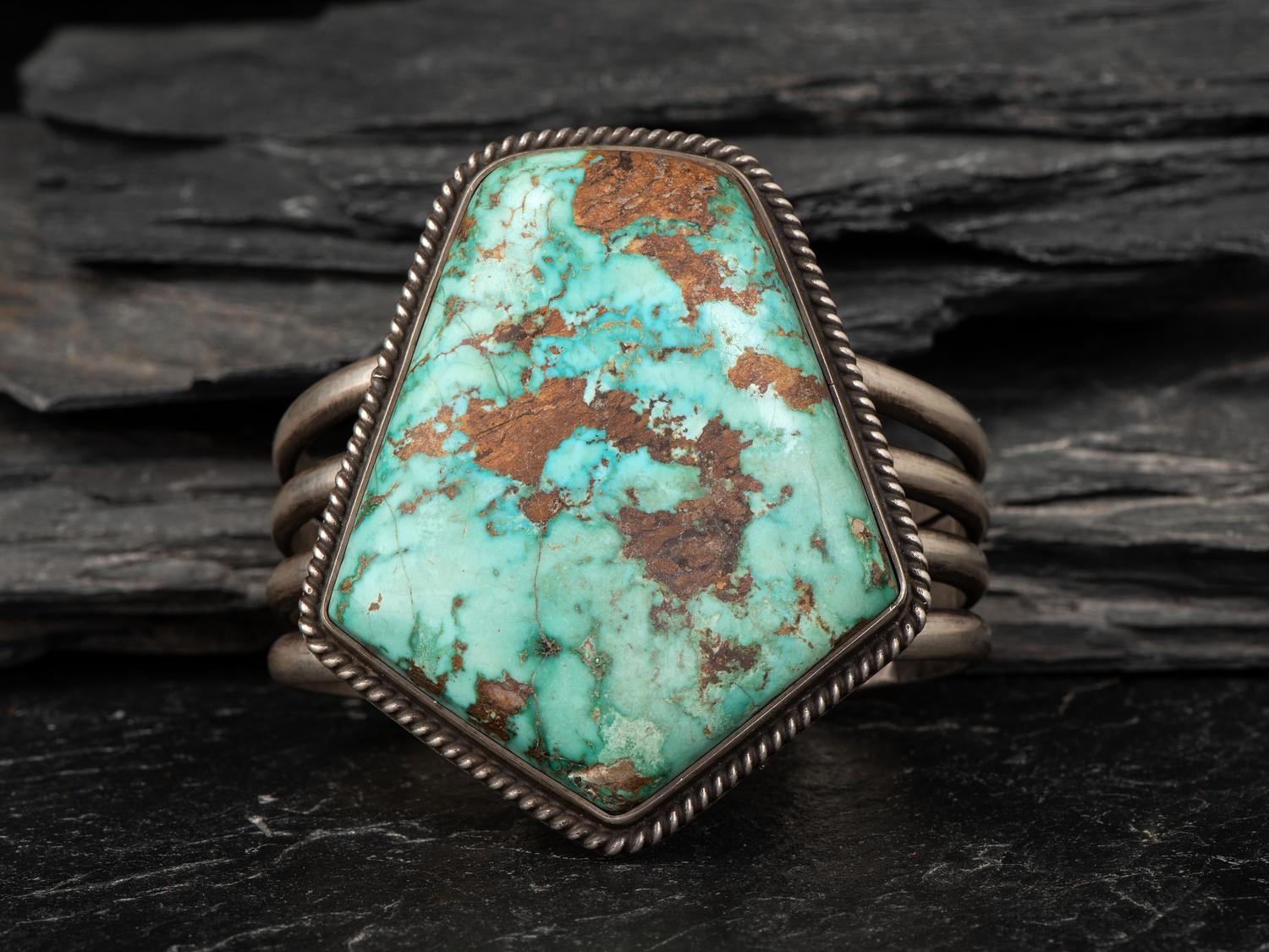 Heavy Sterling Silver Cuff Bracelet, with Large Turquoise Stone