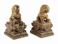 A Pair of Large Chinese Giltwood and Composition Buddhistic Lions