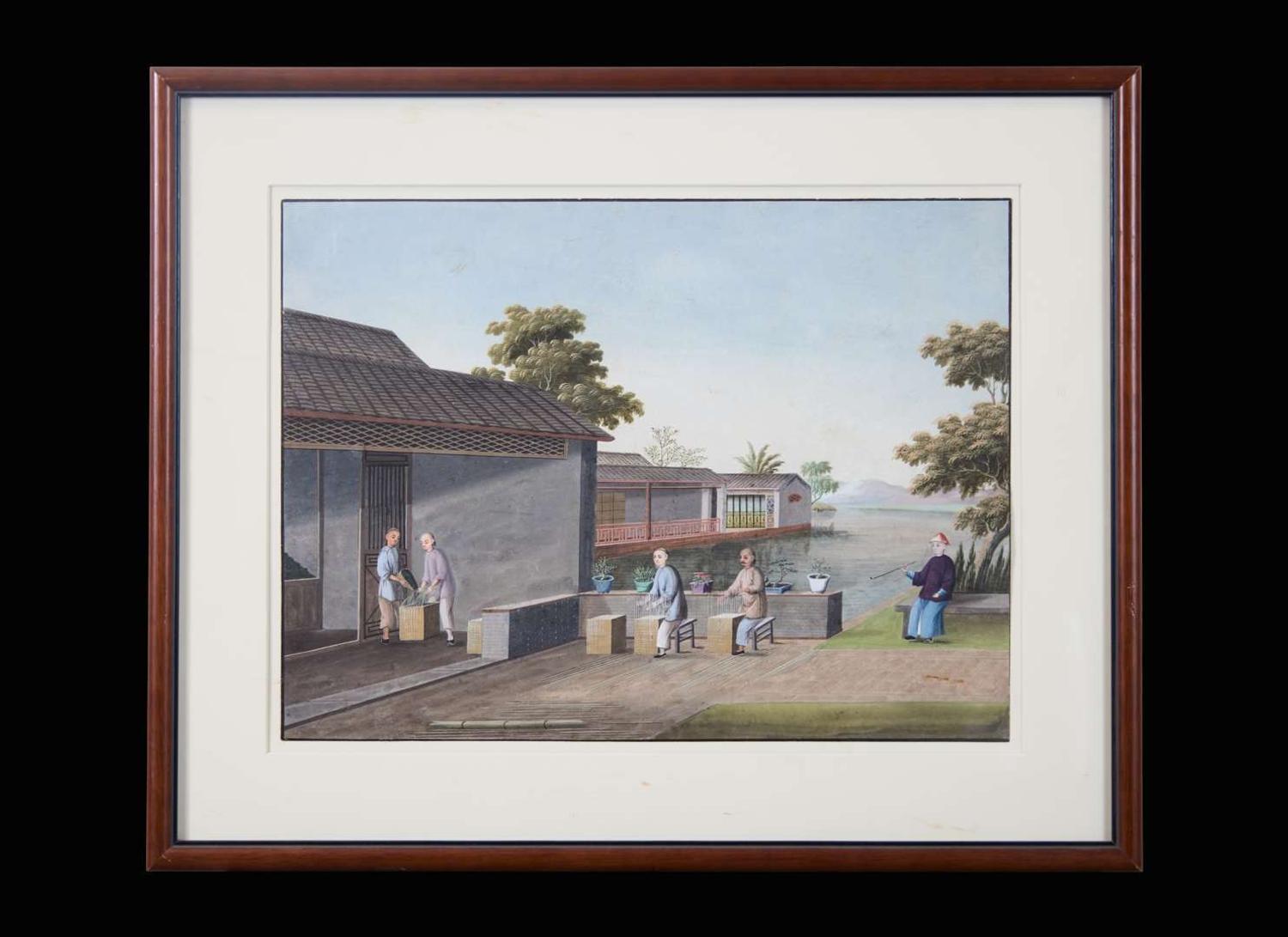 A group of five Chinese Export paintings depicting the manufacture of tea, first part 19th century 製茶圖一組五幅 十九世紀初