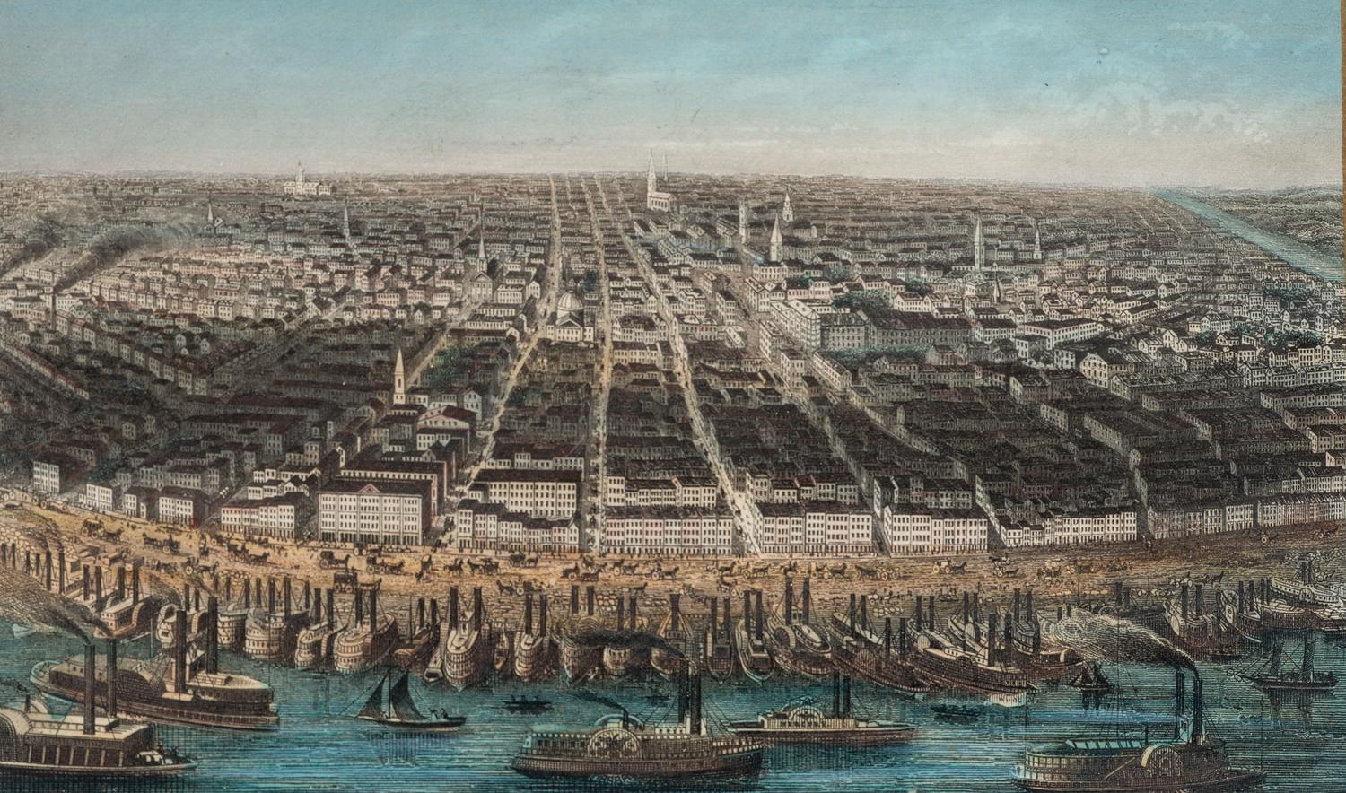 [MAPS & ATLASES]. [MAGNUS, Charles (1826-1900)]. A group of 7 hand-color deluxe presentation city views, incl. San Francisco. [ With :] [BORNET, John]. [ City of Brooklyn ]. Hand-colored lithograph.