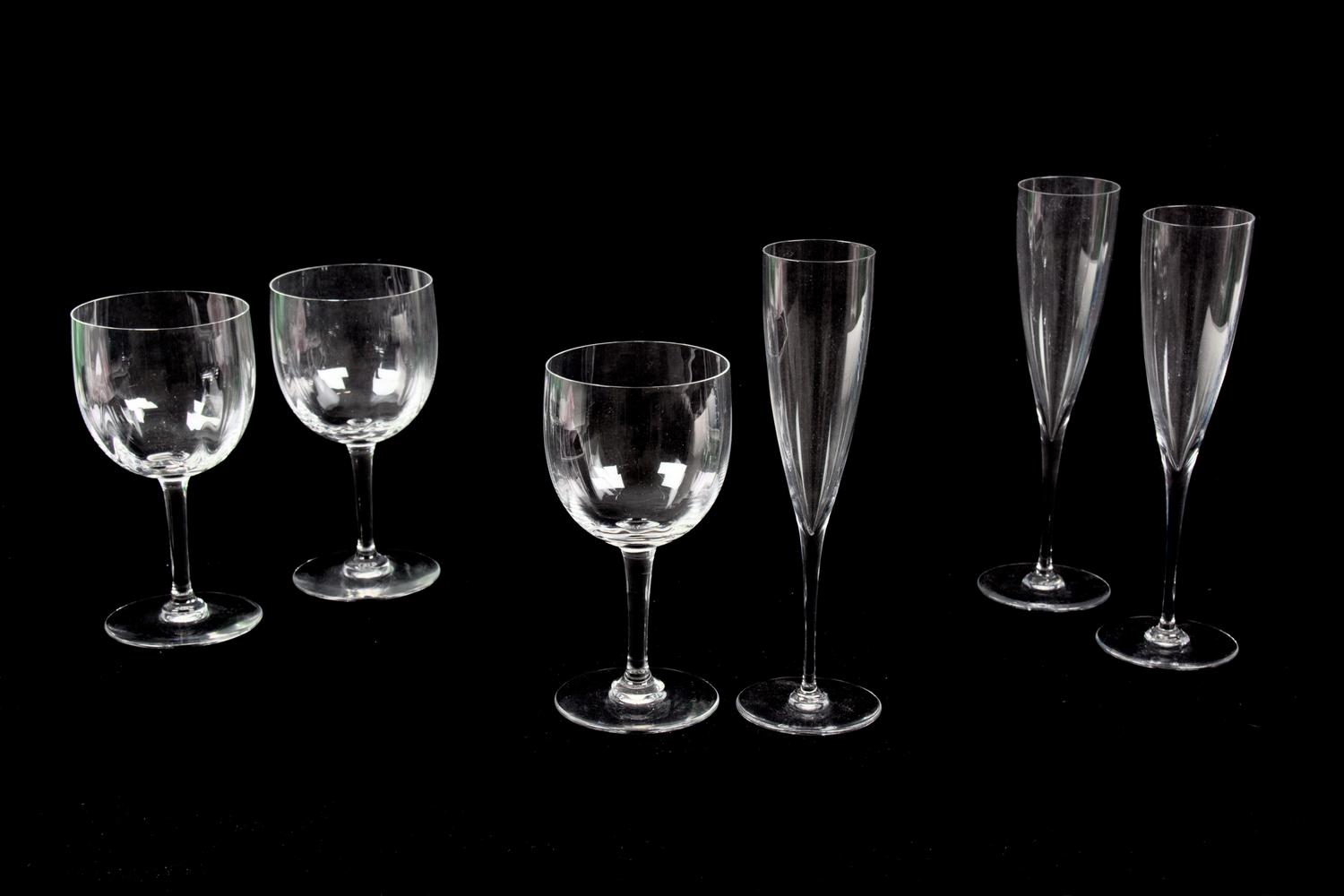 A Collection of Baccarat Stemware Height of first 9 inches.