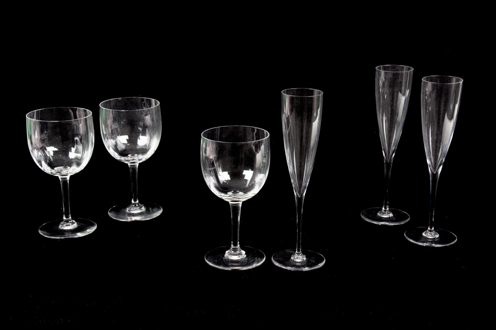 A Collection of Baccarat Stemware Height of first 9 inches.