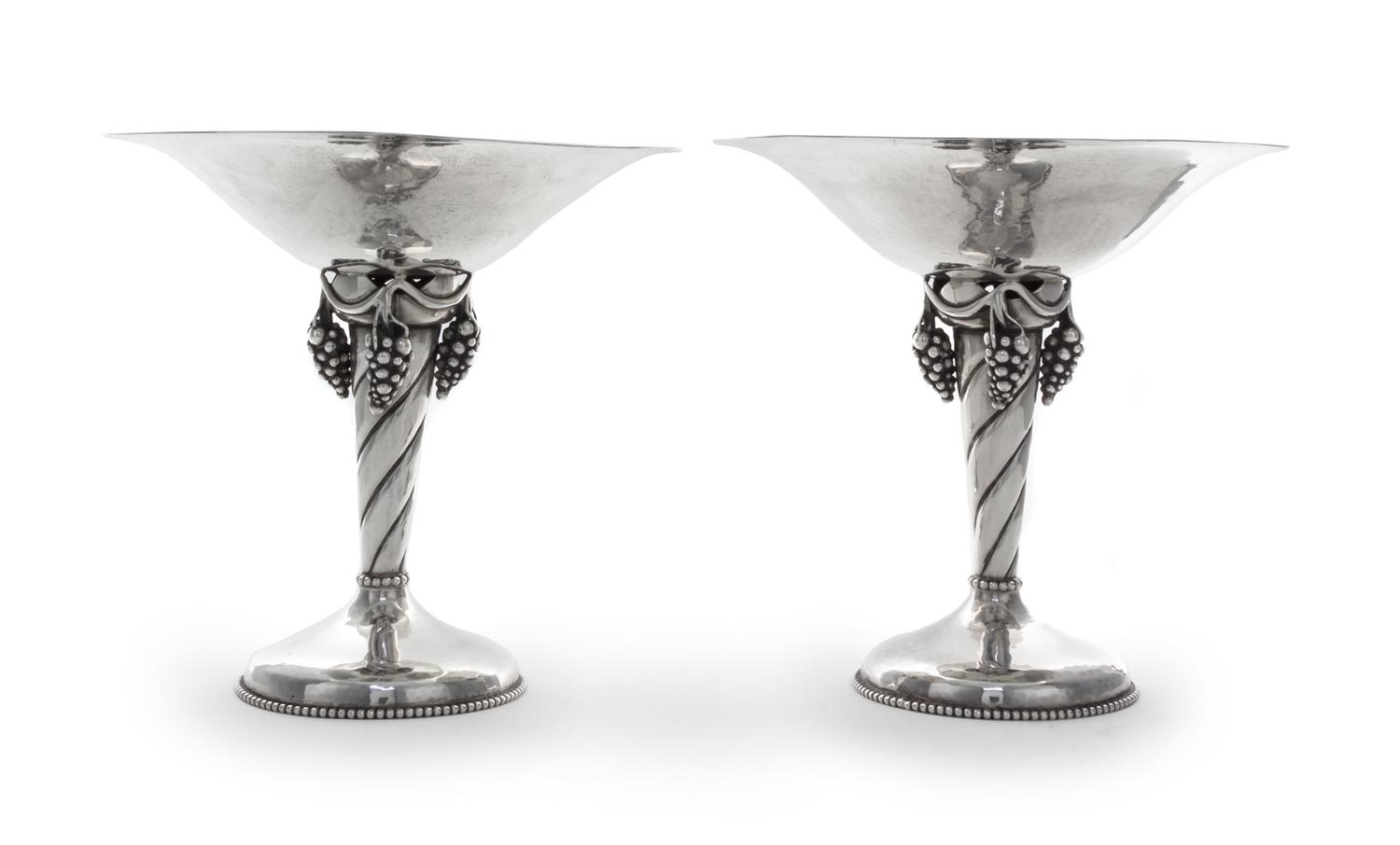 A Pair of Silver Compotes, Probably William De Matteo, Providence, RI, Mid-20th Century, each having a shallow circular bowl raised on