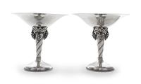 A Pair of Silver Compotes, Probably William De Matteo, Providence, RI, Mid-20th Century, each having a shallow circular bowl raised on