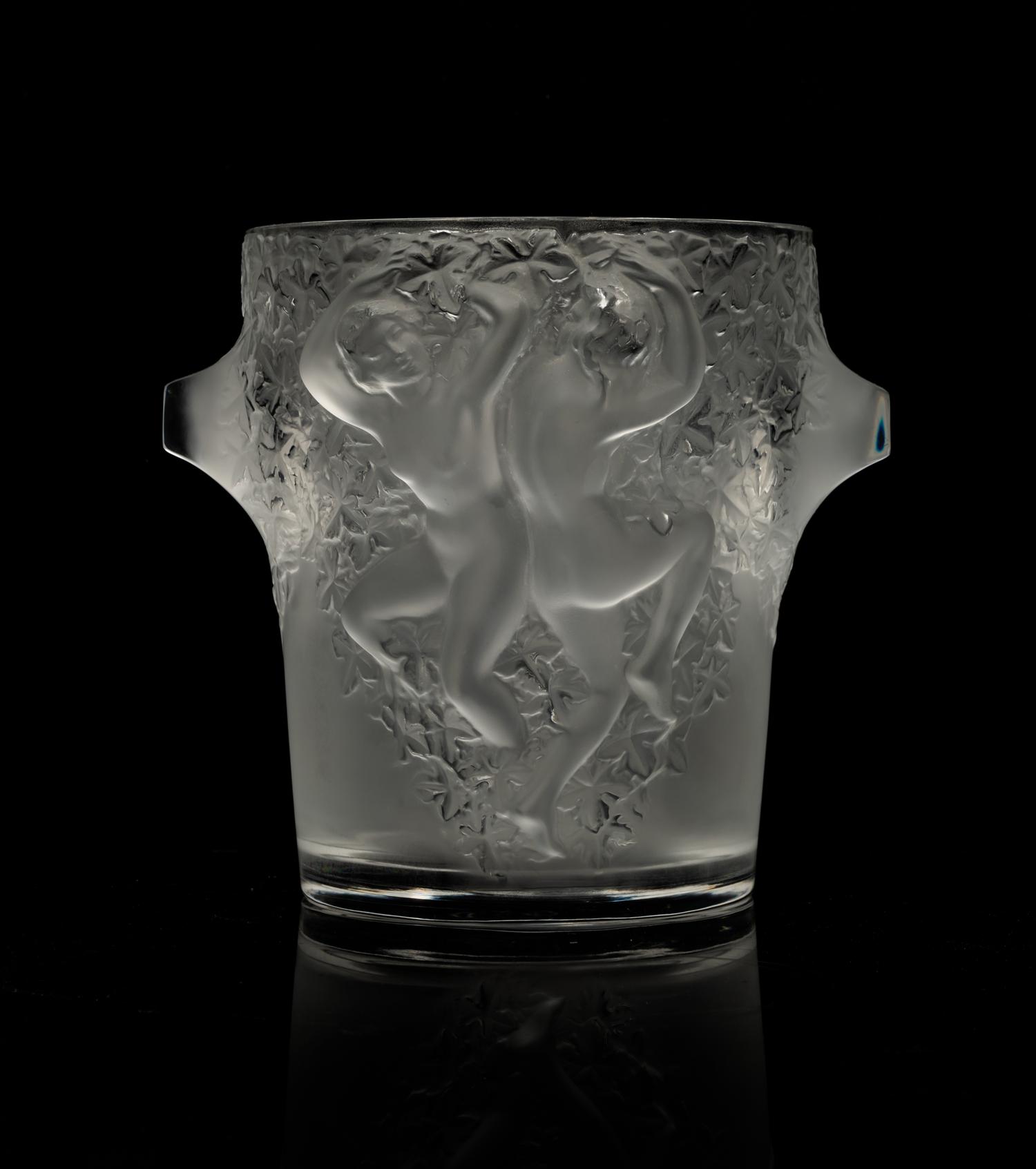 A Lalique Molded and Frosted Glass Vase Height 9 inches. — POST-1945