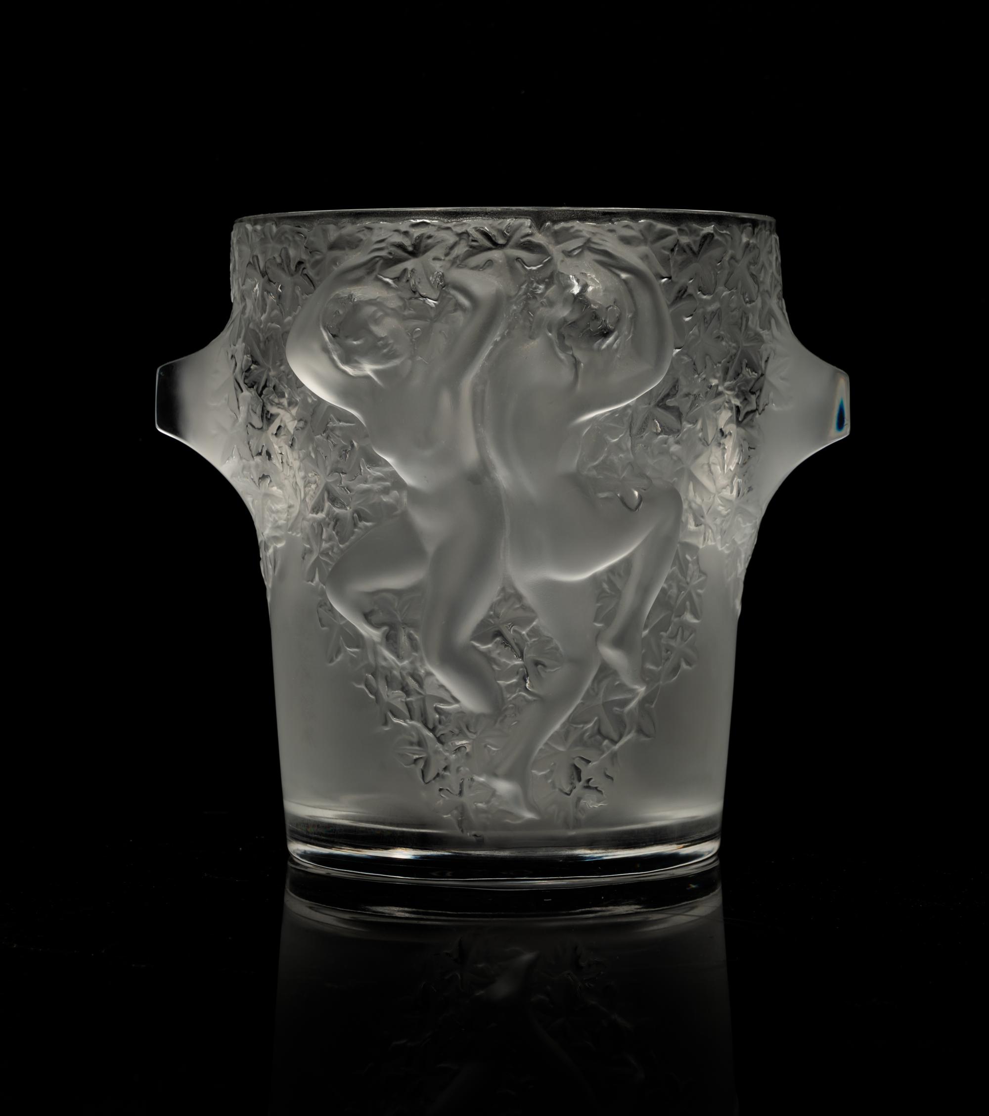 A Lalique Molded and Frosted Glass Vase Height 9 inches. — POST-1945