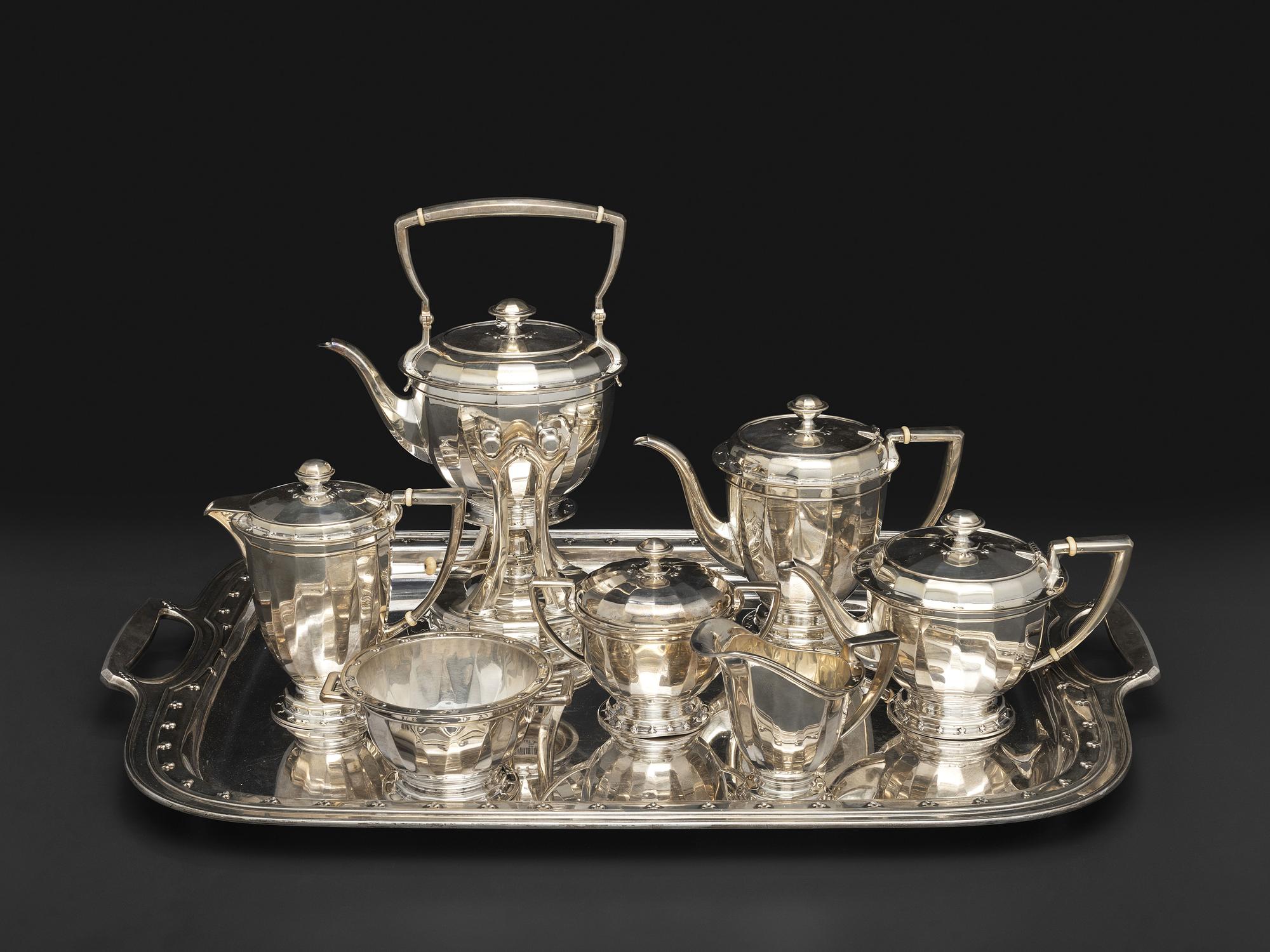 An American Silver Seven Piece Tea and Coffee Service with Matching Tray