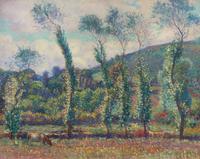 Alexander Warshawsky, (American, 1887-1945), Landscape with Cow, 1917