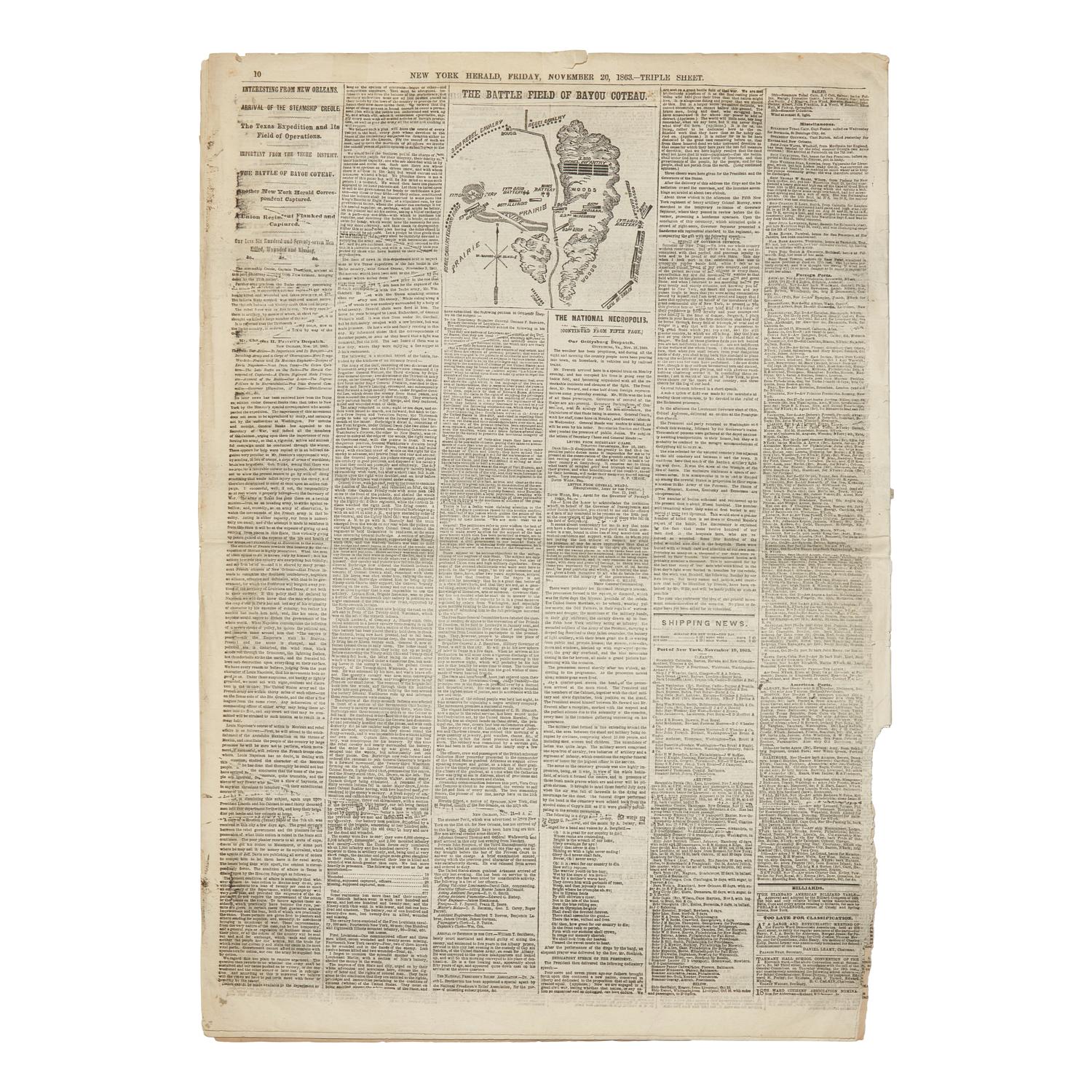 [Gettysburg Address] First Day Printing of the Gettysburg Address in The New York Herald