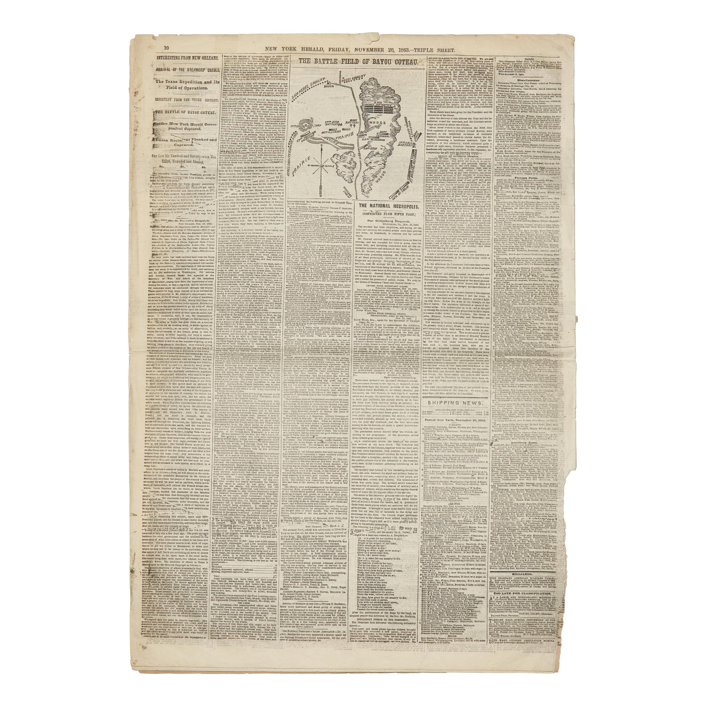 [Gettysburg Address] First Day Printing of the Gettysburg Address in The New York Herald