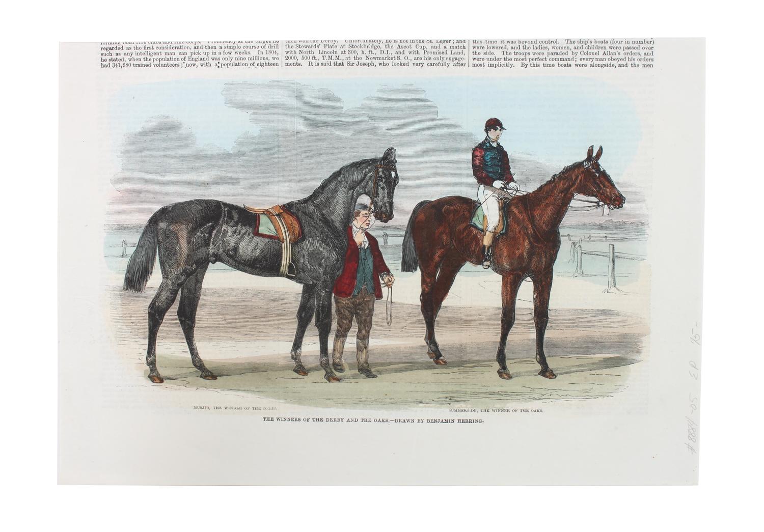 Six Hand Colored Race Horse Prints Height 7 x width 10 inches (largest) — 19TH CENTURY