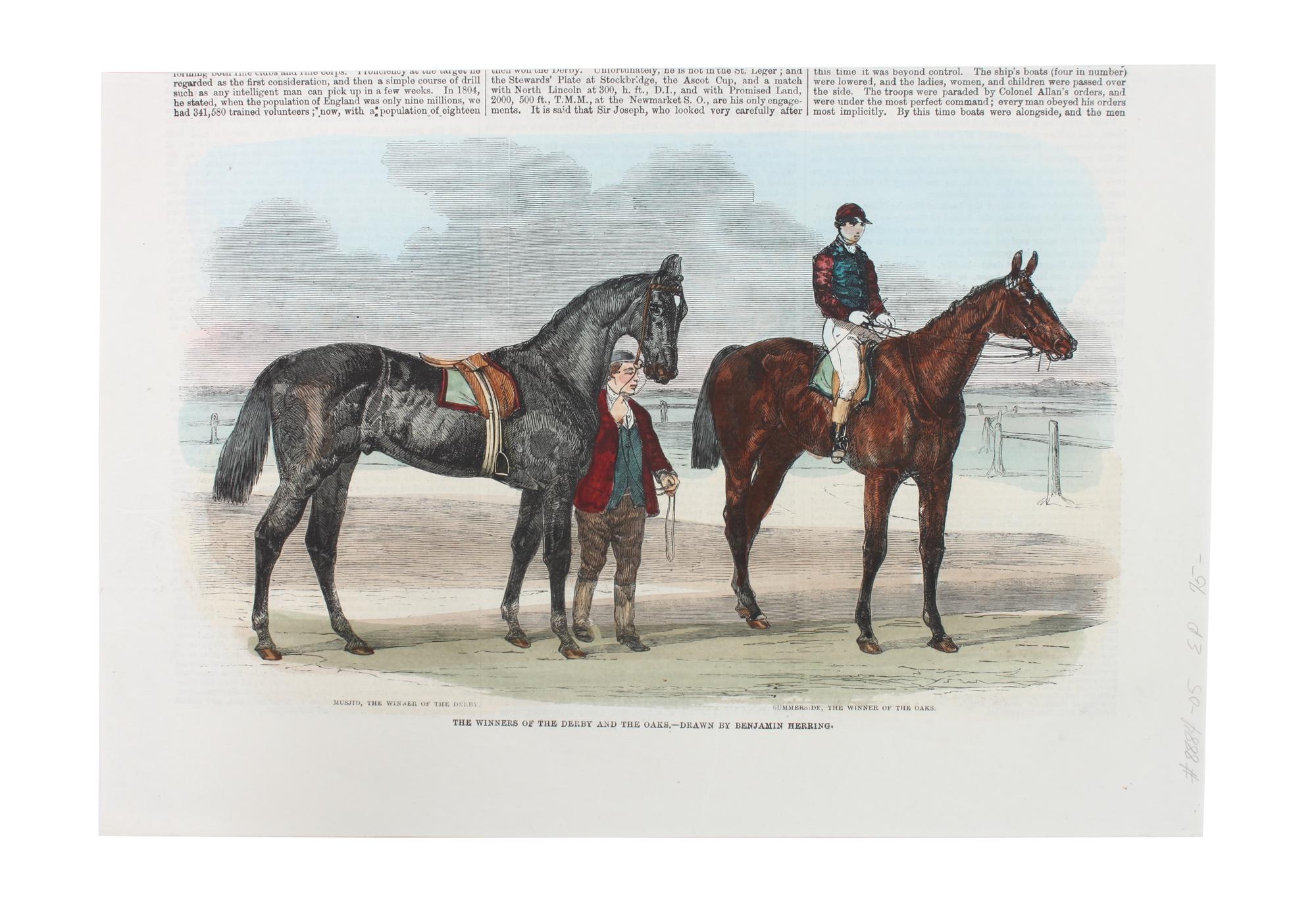 Six Hand Colored Race Horse Prints Height 7 x width 10 inches (largest) — 19TH CENTURY