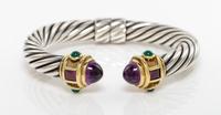 A Sterling Silver, 14 Karat Yellow Gold, Amethyst, Green Onyx and Garnet "Renaissance" Bracelet, David Yurman, 30.80 dwts.