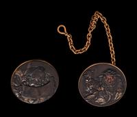 Eight Japanese Mixed-Metal Sword Fittings and Netsuke