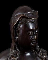 A Silver Inlaid Bronze Figure of Guanyin