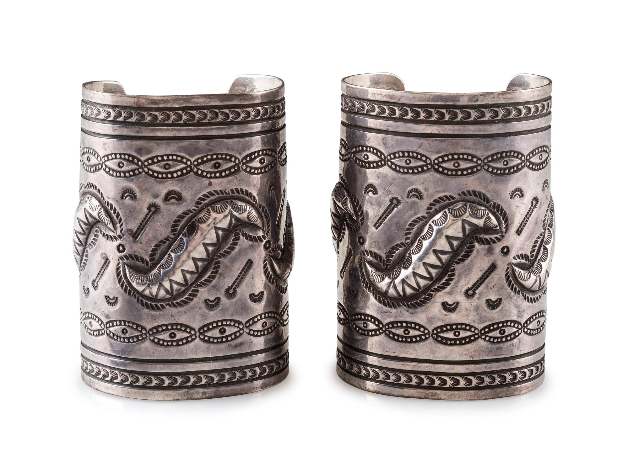 Pair of Navajo Stamped Ingot Cuff Bracelets